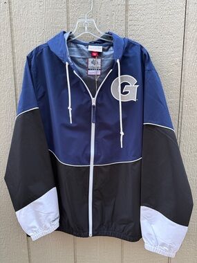 Georgetown Hooded Windbreaker Jacket - Navy/Black/White M